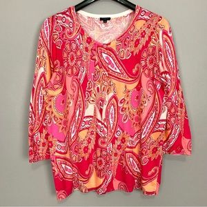 Talbots Vibrant Paisley Cardigan Sweater Women’s Size 1X Button Front Colorful
